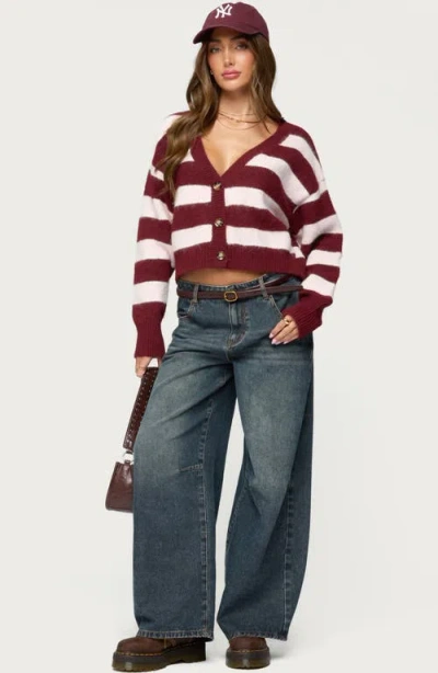 Edikted Kaz Stripe V-neck Cardigan In Brown