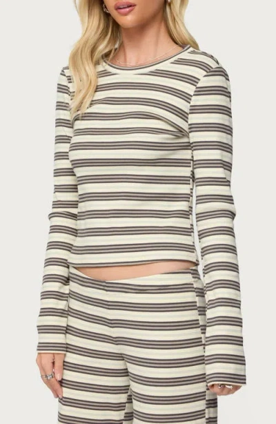 Edikted Avalie Stripe Rib Long Sleeve Top In Multi