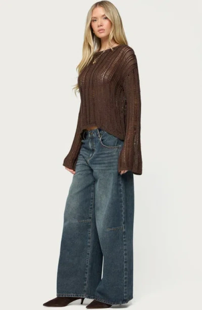 Edikted Jaide Sheer Ladder Open Stitch Sweater In Brown