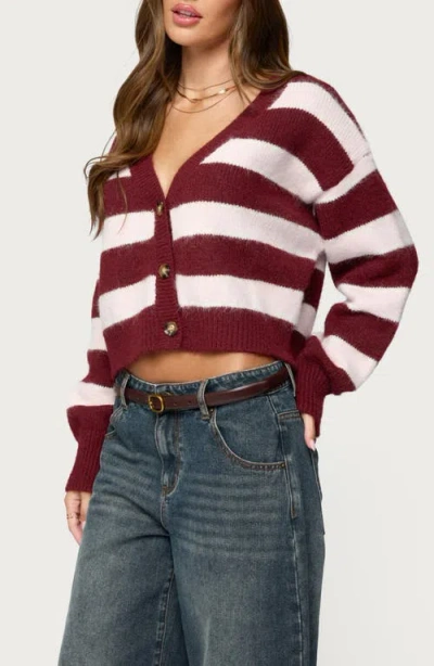 Edikted Kaz Stripe V-neck Cardigan In Brown