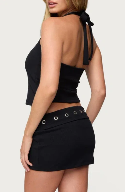 Edikted Havana Grommet Ribbed Halter Top In Black