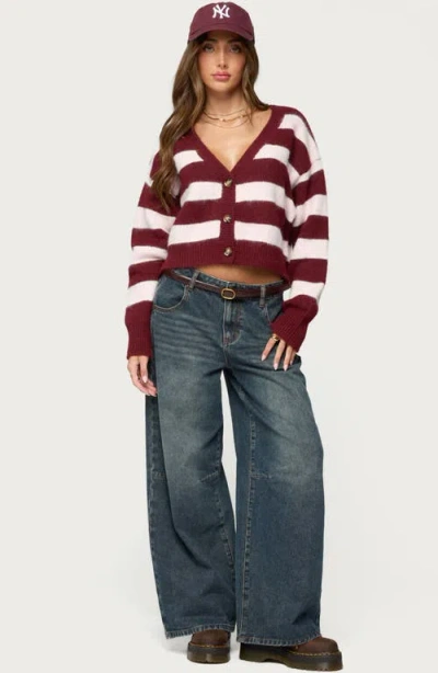 Edikted Kaz Stripe V-neck Cardigan In Brown