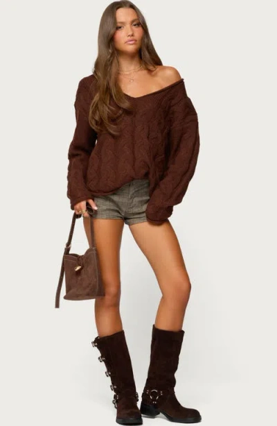 Edikted Ayvey Plaid Tailored Micro Shorts In Brown