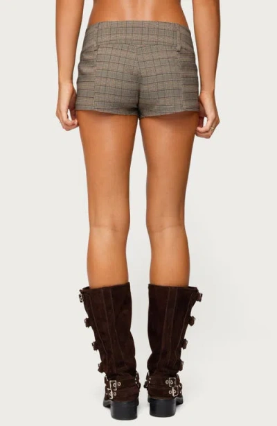 Edikted Ayvey Plaid Tailored Micro Shorts In Brown