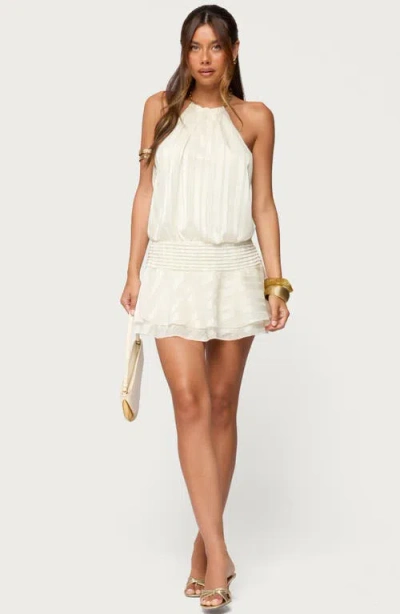 Edikted Glossy Drop Waist Halter Minidress In White