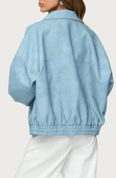 Edikted Oversize Faux Leather Jacket In Blue