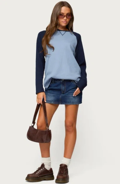 Edikted Me Time Oversize Raglan Sleeve Waffle Knit Top In Blue