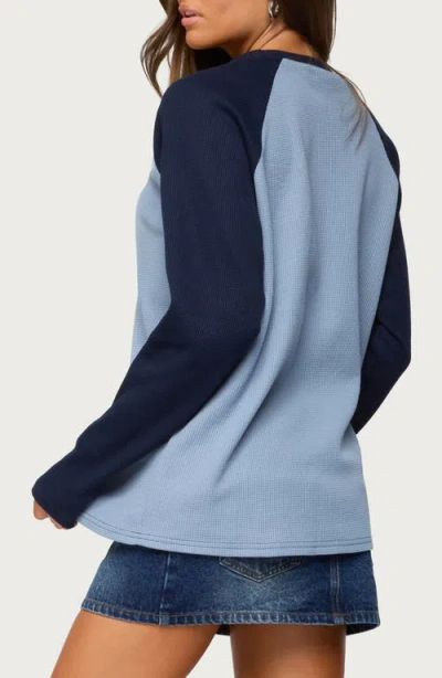 Edikted Me Time Oversize Raglan Sleeve Waffle Knit Top In Blue