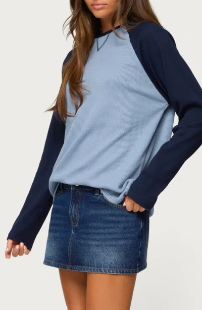 Edikted Me Time Oversize Raglan Sleeve Waffle Knit Top In Blue