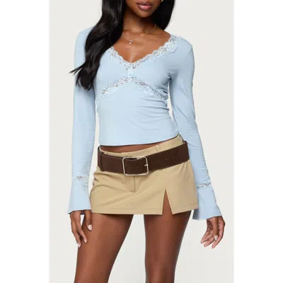 Edikted Mathilda Lacey Bell Sleeve Top In Blue