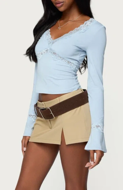 Edikted Mathilda Lacey Bell Sleeve Top In Blue