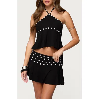 Edikted Kayce Button Trim Open Back Halter Top In Black