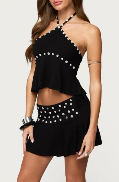 Edikted Kayce Button Trim Open Back Halter Top In Black