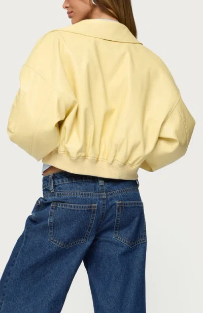 Edikted Zayna Cropped Faux Leather Bomber Jacket In Yellow