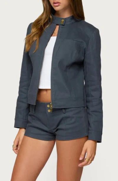 Edikted Kayra Woven Moto Jacket In Gray