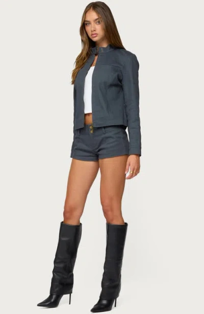 Edikted Kayra Woven Moto Jacket In Gray