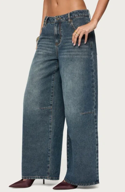 Edikted Santi Low Rise Wide Leg Jeans In Blue