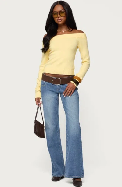 Edikted Kiarah Low Rise Flare Jeans In Blue