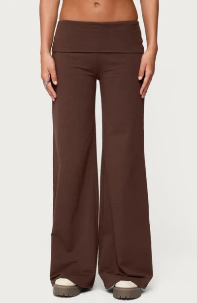 Edikted Wide Leg Fold Over Pants In Brown
