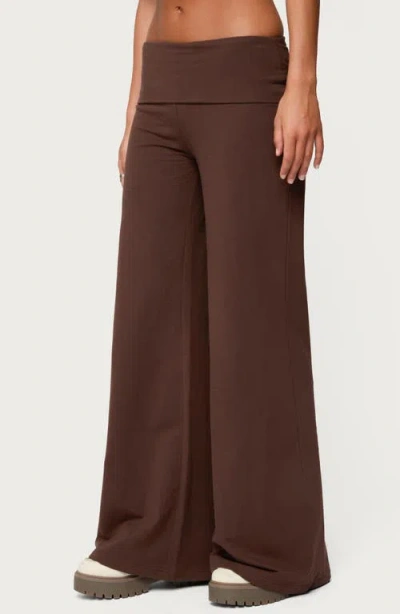 Edikted Wide Leg Fold Over Pants In Brown