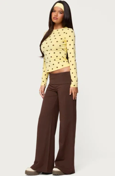Edikted Wide Leg Fold Over Pants In Brown