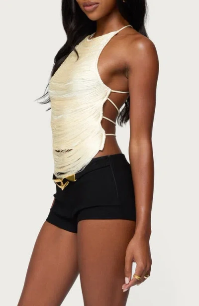 Edikted Kalana Crisscross Backless Fringed Top In White