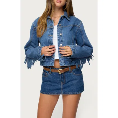 Edikted Maurice Fringe Denim Jacket In Blue