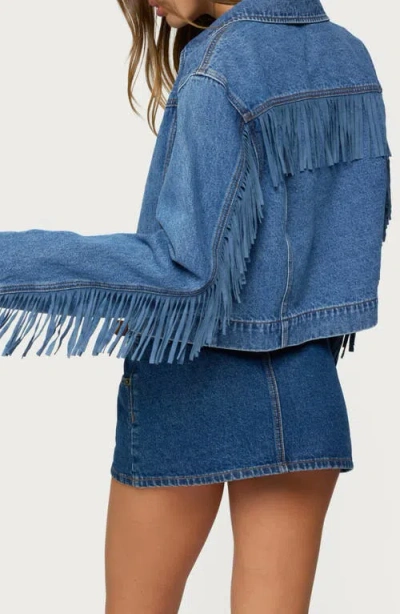 Edikted Maurice Fringe Denim Jacket In Blue