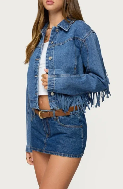 Edikted Maurice Fringe Denim Jacket In Blue