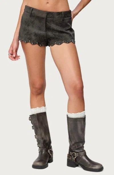 Edikted Zarina Studded Faux Suede Shorts In Black