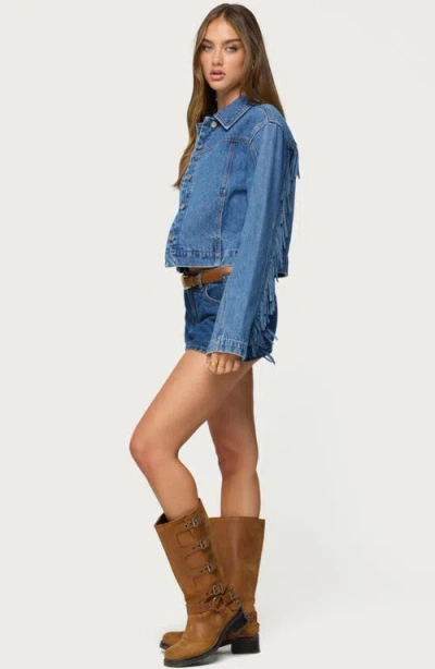Edikted Maurice Fringe Denim Jacket In Blue