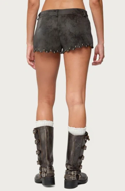 Edikted Zarina Studded Faux Suede Shorts In Black