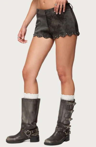 Edikted Zarina Studded Faux Suede Shorts In Black