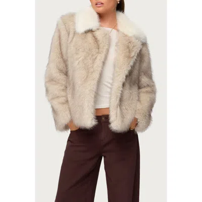 Edikted Contrast Collar Faux Fur Jacket In Brown
