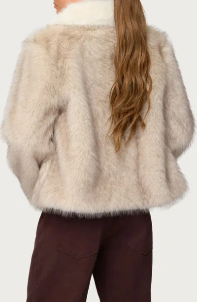 Edikted Contrast Collar Faux Fur Jacket In Brown