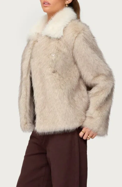 Edikted Contrast Collar Faux Fur Jacket In Brown