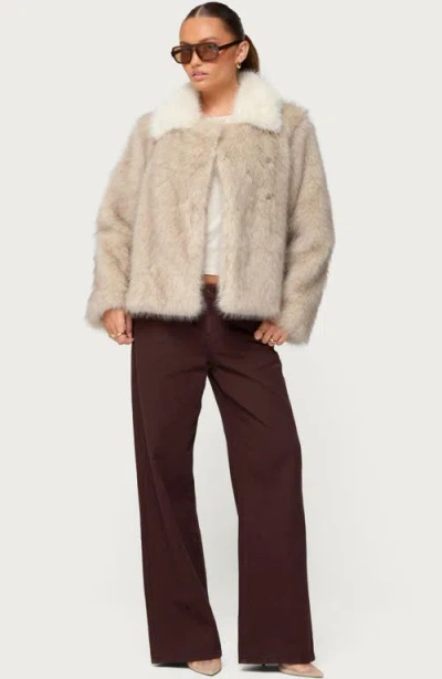 Edikted Contrast Collar Faux Fur Jacket In Brown