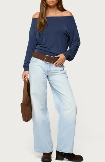 Edikted Nannie Off Shoulder Oversized Top In Blue