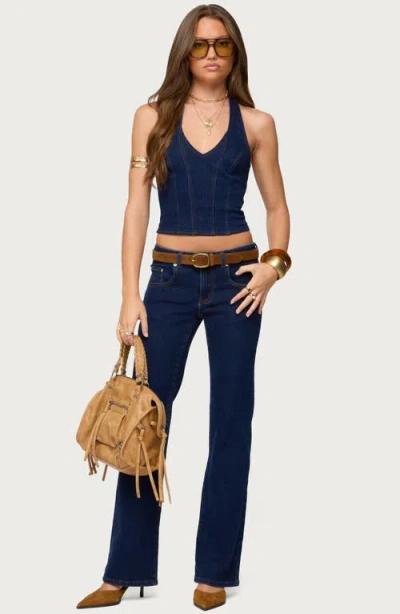 Edikted Jemima Contrast Stitch Denim Halter Top In Blue