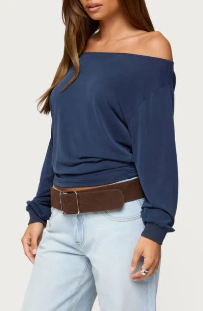 Edikted Nannie Off Shoulder Oversized Top In Blue
