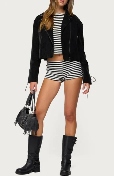 Edikted Ryder Faux Suede Biker Jacket In Black