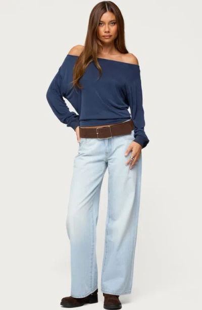 Edikted Nannie Off Shoulder Oversized Top In Blue