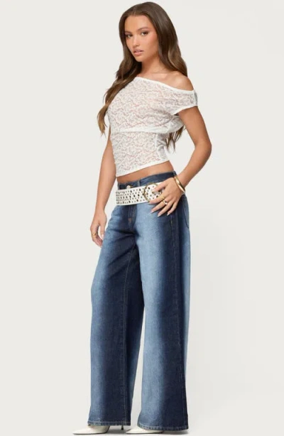 Edikted Kessa Sheer Lace Off Shoulder Top In White