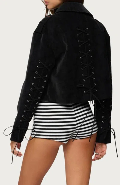 Edikted Ryder Faux Suede Biker Jacket In Black