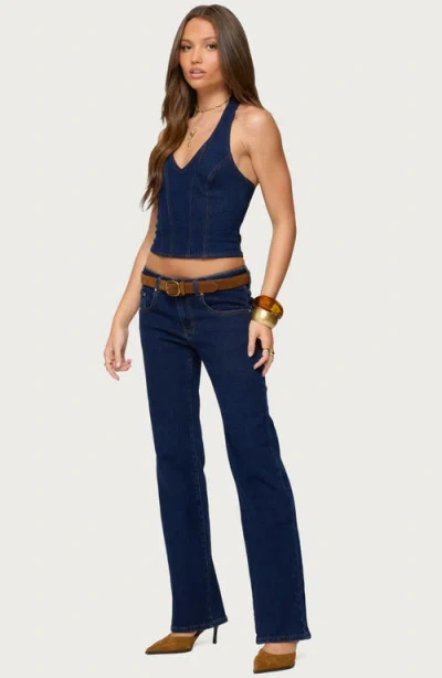 Edikted Jemima Contrast Stitch Denim Halter Top In Blue