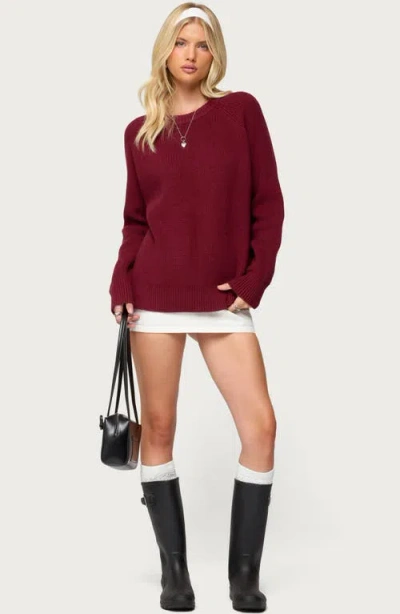 Edikted Lavonne Oversized Knit Raglan Sweater In Burgundy