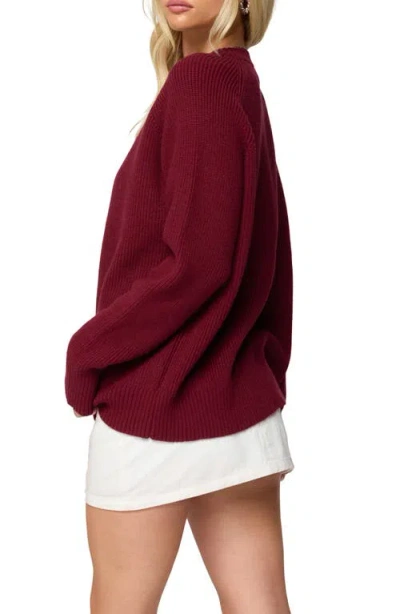 Edikted Lavonne Oversized Knit Raglan Sweater In Burgundy