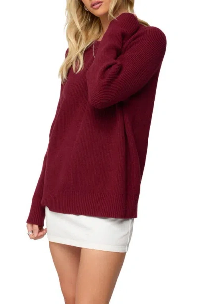 Edikted Lavonne Oversized Knit Raglan Sweater In Burgundy