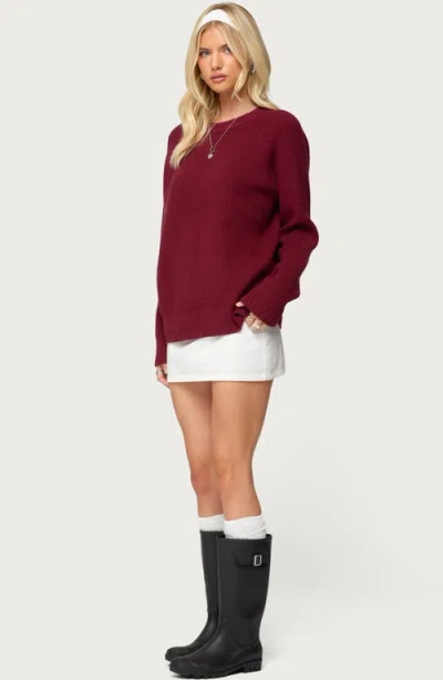 Edikted Lavonne Oversized Knit Raglan Sweater In Burgundy