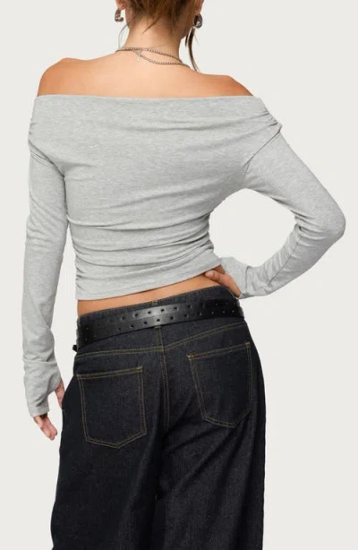 Edikted Milane Ruched Off The Shoulder Crop Top In Blue